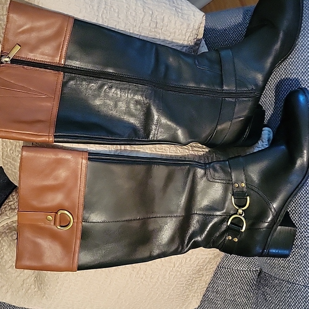 Bandolino Carlotta Riding Boots Leather Size 9.5 Cognac Zipper